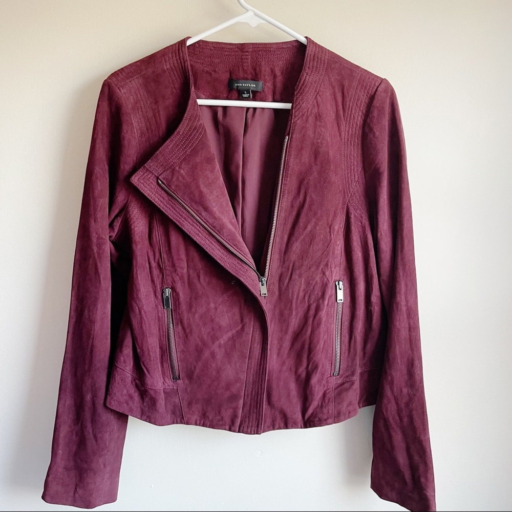 Ann Taylor Burgundy Genuine Leather Moto Jacket, size L